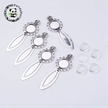 

5 Sets Tray: 18mm Bookmark Makings Sets with Alloy Cabochon Settings and Glass Cabochons Flat Round Jewelry Making 88x30x4mm