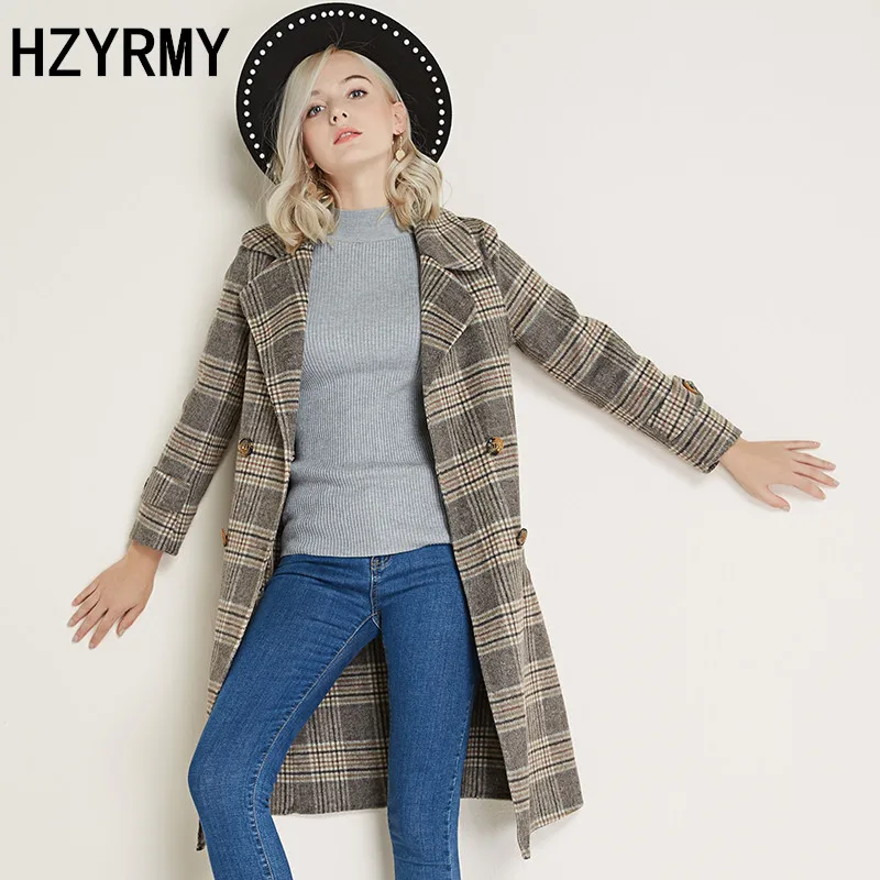 HZYRMY Autumn Winter New Women's Cashmere Coat Fashion Loose lacing Long Thick Warm Female Double-Sided woolen coat V Cardigan | Женская