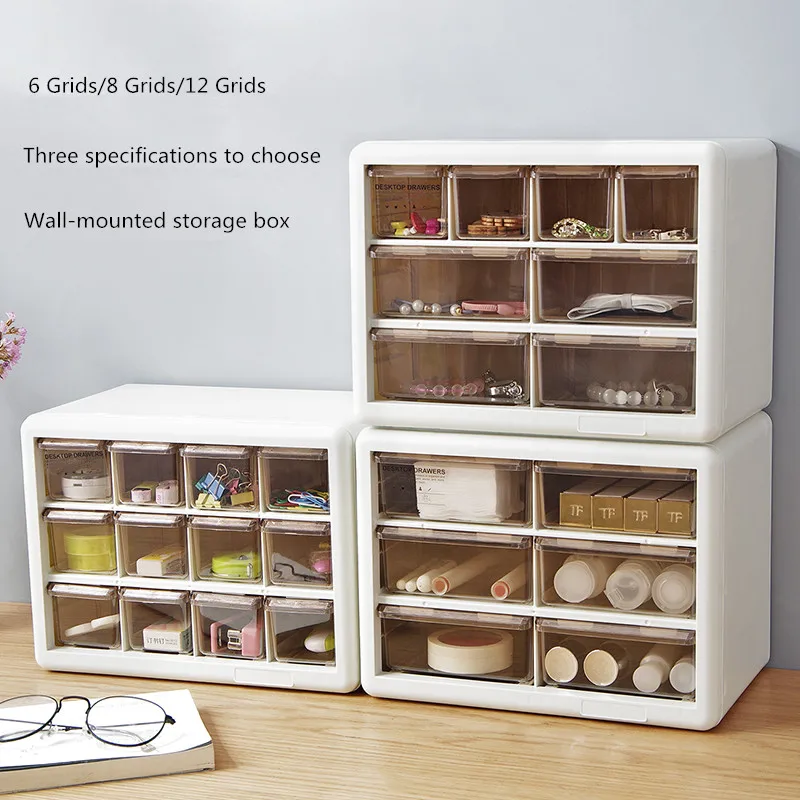 

6/8/12 grids Plastic Storage Box Drawer Type Dressing Table Makeup Organizer Jewelry Case Home Sundries Storage Organizer Box