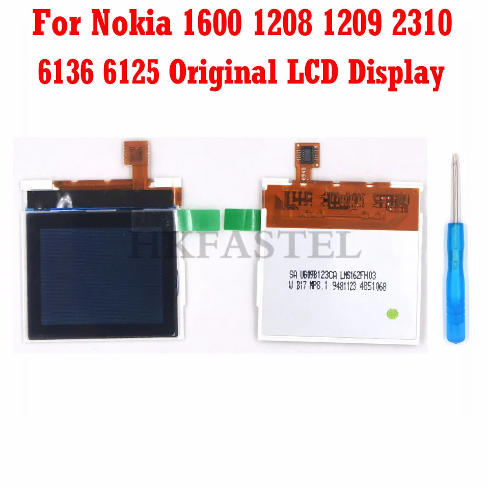 

HKFASTEL Original LCD Screen Digitizer Display For Nokia 1600 1208 1209 2310 6136 6125 Repair Replacement LCD Display + tool