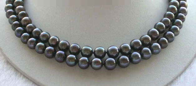 

Miss charm Jew1076 Genuine Natural 9-10mm Round Black Pearl Necklace 33" AAA