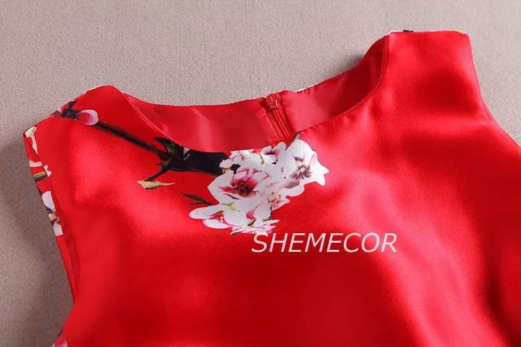 SHEMECOR осеннее Новое Женское платье персикового цвета в стиле ретро с цветочным принтом красное платье без рукавов размера плюс Новогодняя одежда для рождественской вечеринки