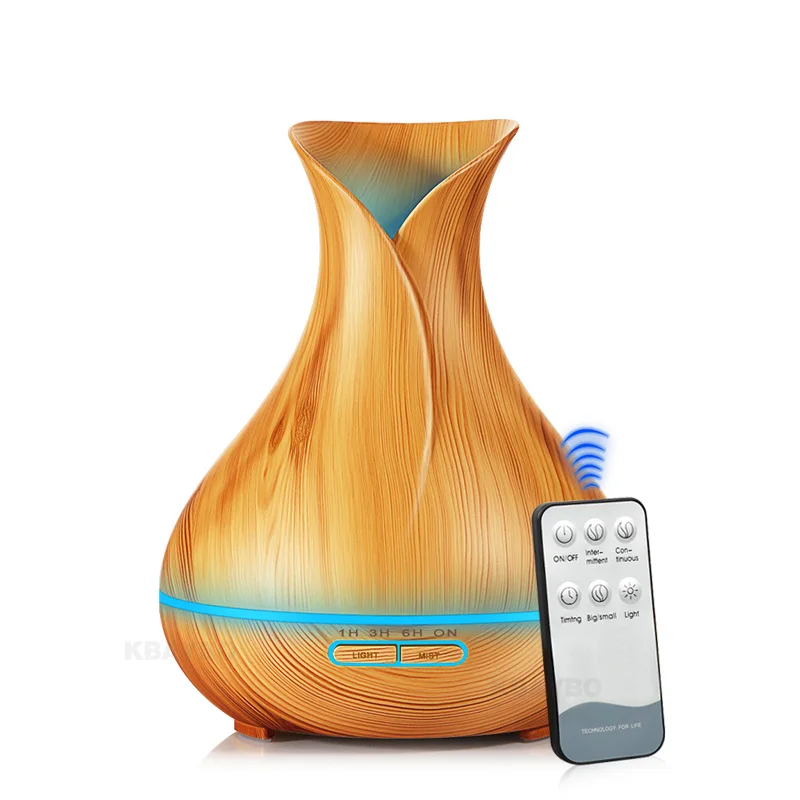 

550ml Humidifier Remote Control Aroma Essential Oil Diffuser with Wood Grain 7 Color Changing with LED Lights for Office Home