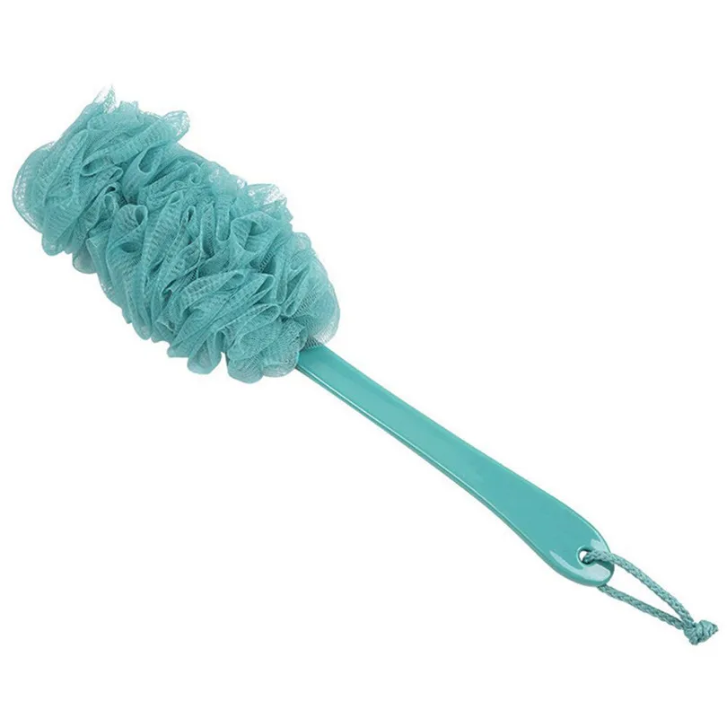 Bathroom body brush new Long Crystal Handle Hanging Soft Mesh Back Body Bath Shower Scrubber Brush Sponge (7)