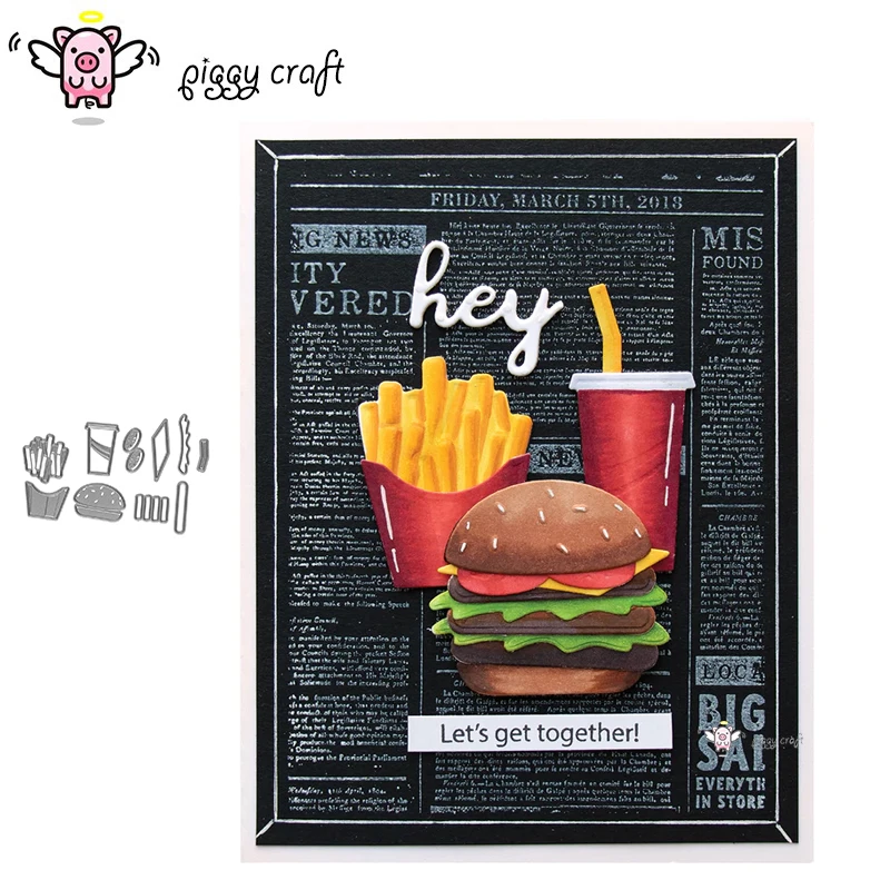 

Piggy Craft metal cutting dies cut die mold Hamburger fries cola Scrapbook paper craft knife mould blade punch stencils dies