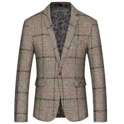 JZ CHIEF элегантный мужской твидовый Блейзер модный полосатый пиджак простой классический костюм для свадьбы пальто с клапаном карман пиджак