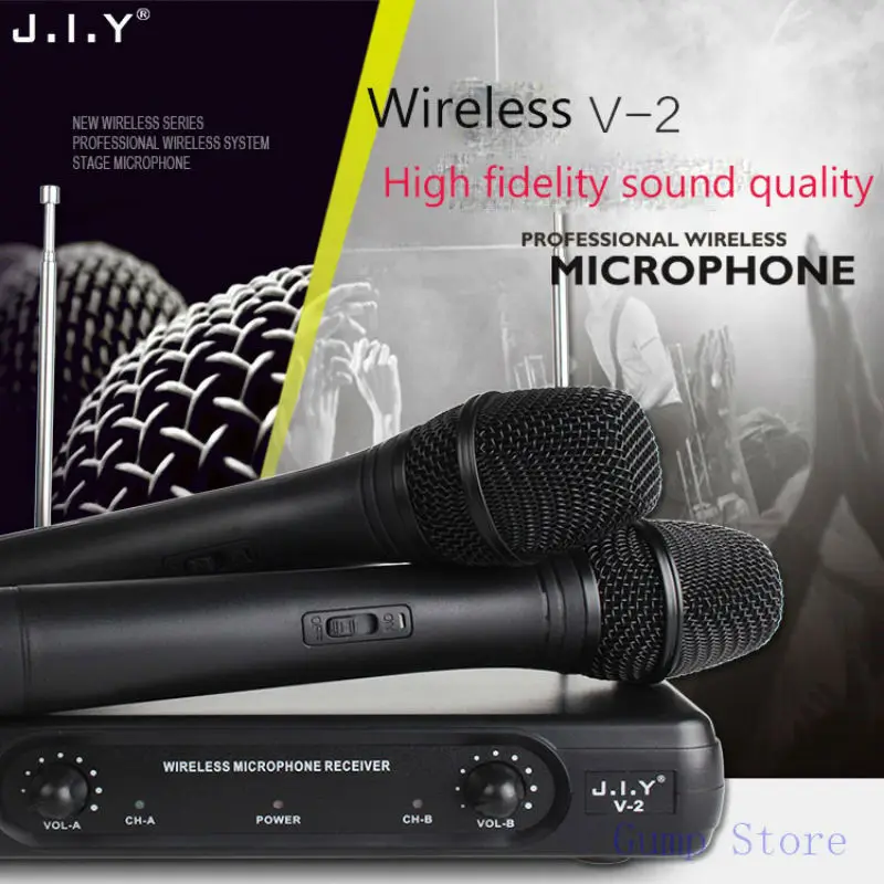 

JIY Professional karaoke Dual Wireless Microphone mixer radio handheld HIFI studio Microphone for karaoke computer meeting MIC