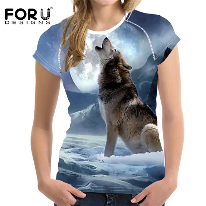 FORUDESIGNS/, модная женская футболка, кроп-топы, 3D Рисунок волка, женская футболка с коротким рукавом, крутая футболка для девочек, Roupa Feminina - Цвет: w2202BV