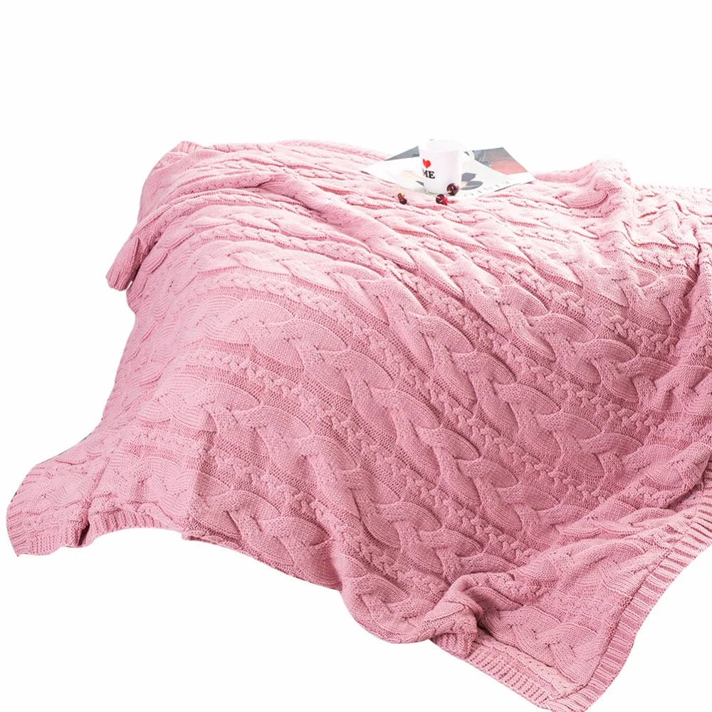 

Leather Pink Solid Soft Thick Warm Knitted Blanket Bedspread High Quality Handmade Knit Blanket Bed Blanket Bedding Blankets