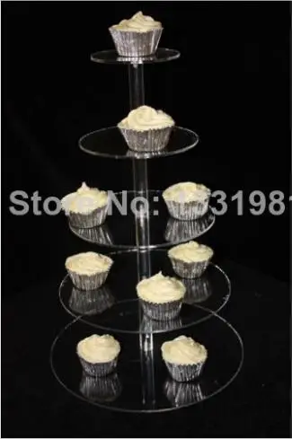 

Free shipping Clear 5 Tier Mapole Acrylic Cupcake Muffin Stand ROUND wedding decoration