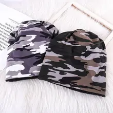 Брендовые шапочки для мужчин Skullies камуфляжная вязаная шапка зимняя теплая Толстая Повседневная камуфляжная шапка армейский зеленый Модный