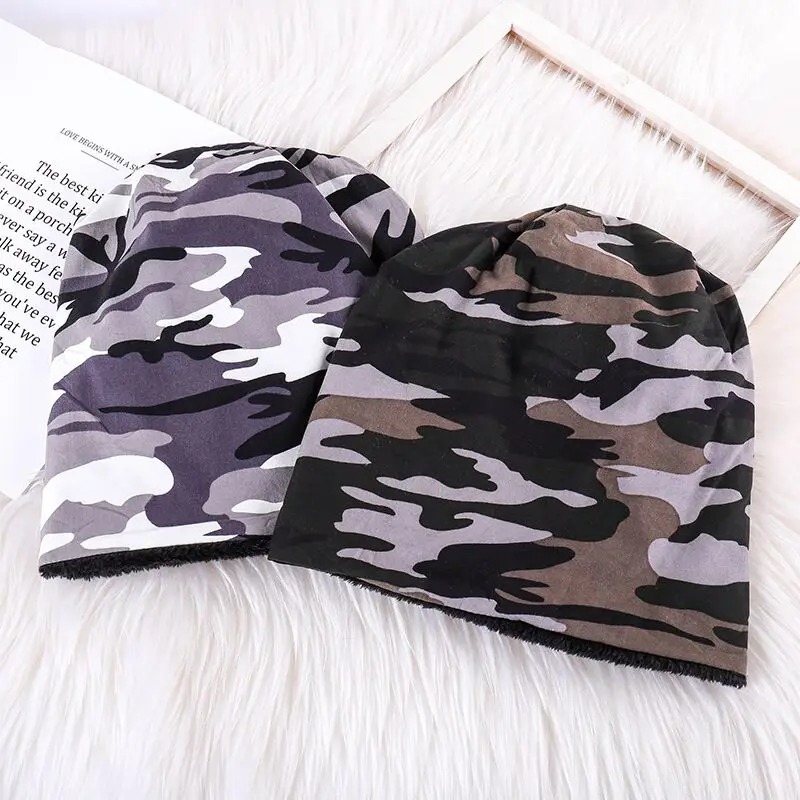 

Brand Beanies For Men Skullies Camouflage Knitted Hat Winter Warm Thick Casual Camo Cap Army Green Fashion