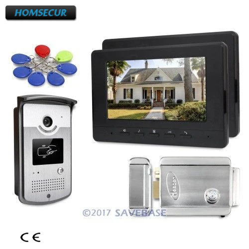 

7inch Wired HOMSECUR Video Door Entry Security Intercom with Electric Lock For Apartment + 2 Monitors + 1 Camera