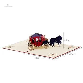 

PAPER SPIRITZ Horse Carriage Cards 3D laser Cut Paper Love Pop Up Card with Envelope Invitations Greeting gift Invitation