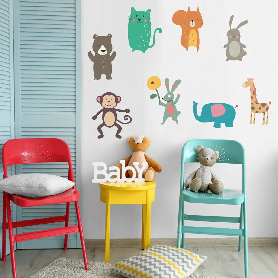 Cute Animal DIY Cartoon Wall Sticker Monkey panda giraffe sticker on the wall For Kids nursery Room Living Room Wall Decals (1)
