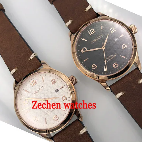 

42mm Corgeut 21 jewels Sapphire Cystal Black white dial Miyota Automatic Men's Casual Wristwatches