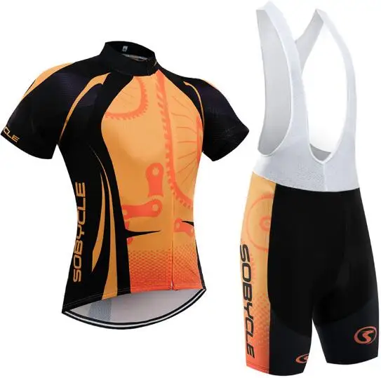 Yellow GEAR pro велосипедные рубашки 9D pad нагрудники шорты набор Ropa Ciclismo мужские летние дышащие трикотаж для велосипедистов Maillots Culotte - Цвет: Оранжевый