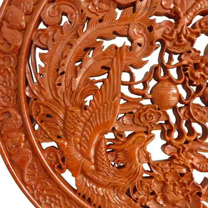 Long Yi Dragon Phoenix Mirror Pendant Mahogany Wood Carving Long Yi Dragon Phoenix Mirror Pendant Mahogany Wood Carving Ornaments Home Furnishing Decorative Craft Gift In Figurines Miniatures From Garden On