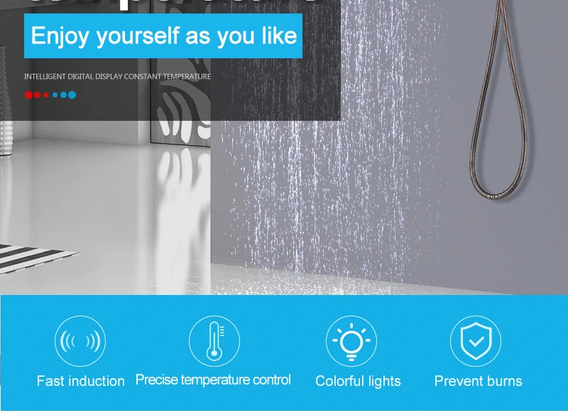 Premium Quality Brass Black Shower Set Bathroom 16 Rain Thermostatic Faucets ORB LED Shower Spout Diverter Mixer Handheld Set (2)