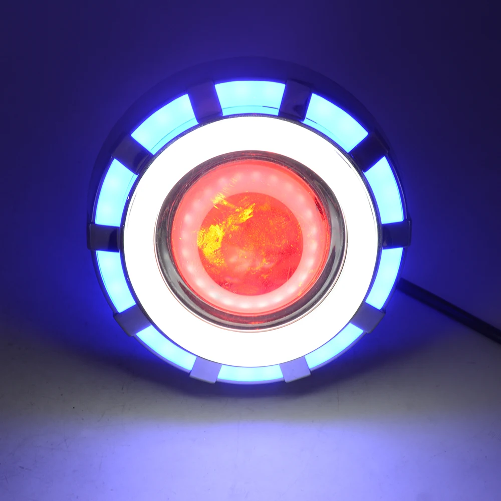

(Blue and White) Motorcycle Projector Headlight Double Angel Devil Eye Led Driving Light With Blue and White 30W 1200Lm 200000H