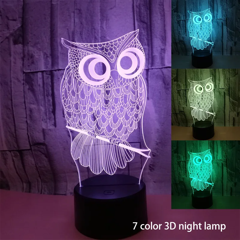 

Hot Sell 3D Led Desk Table Lamp Night Light Owl RGB 7 Color Change Touch Art Home Child Bedroom Sleeping Decor Holiday
