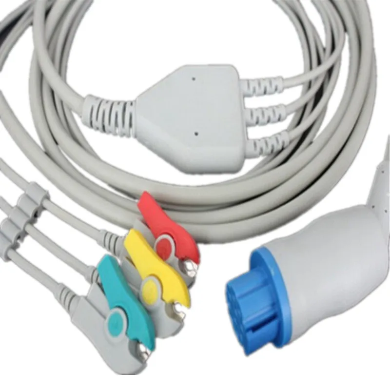 

Free Shipping One Piece of 3 Leads ECG Leadwire,For Round 10pin Datex-Ohmeda ECG Cable ECG trunk cable with Clip End IEC