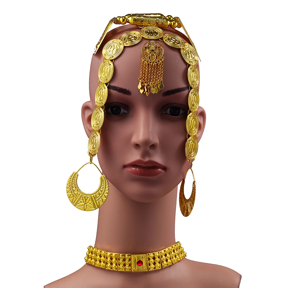 Ethlyn Latest Gold Color Red Stone Women Eritrean Ethiopian Traditional Wedding Jewelry Sets S112