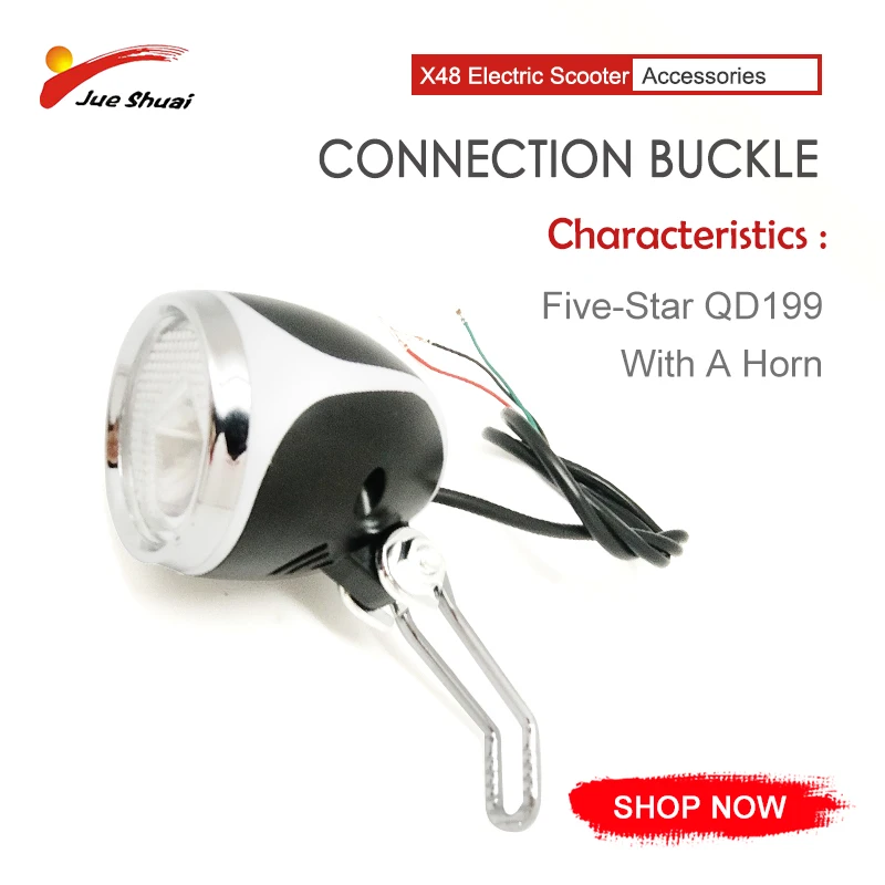 

Front light Five-star QD199 with a horn Silver and black X48 electric scooter 3 cores scooter light 600mm length m6*15mm ebike