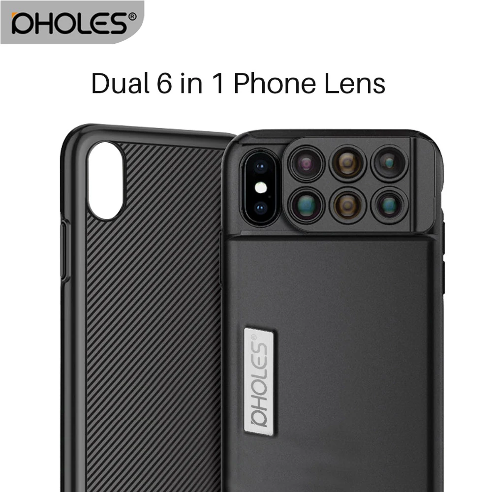 

Pholes For iPhone X 6 in 1 Camera Phone Lens Fisheye Wide Angle Macro Lens 20X Telephoto Mobile Phone Zoom Lenses with Case