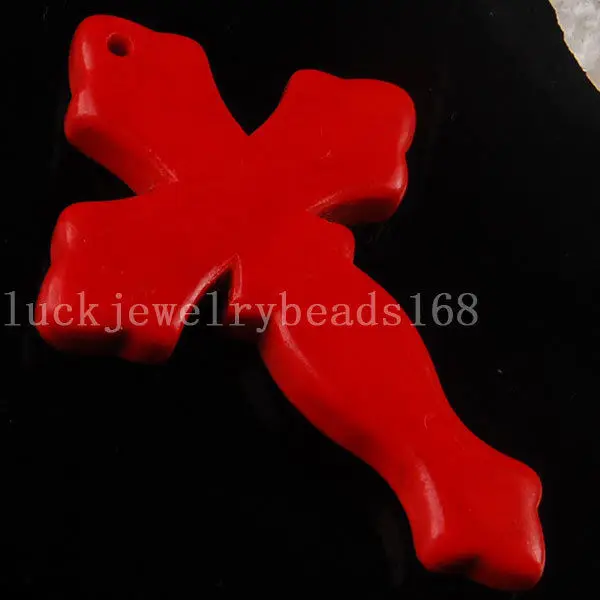 

Free Shipping Women Fashion Jewelry 29x44mm Howlite Red Howlite Cross Pendant Bead 1Pcs C2263