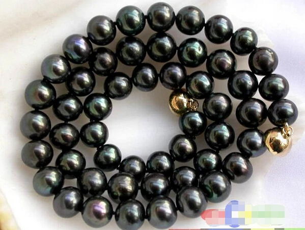 

HOT## Wholesale FREE SHIPPING >>>AAA 17" 11MM PEACOCK BLACK ROUND FRESHWATER PEARL NECKLACE MAGNET p871
