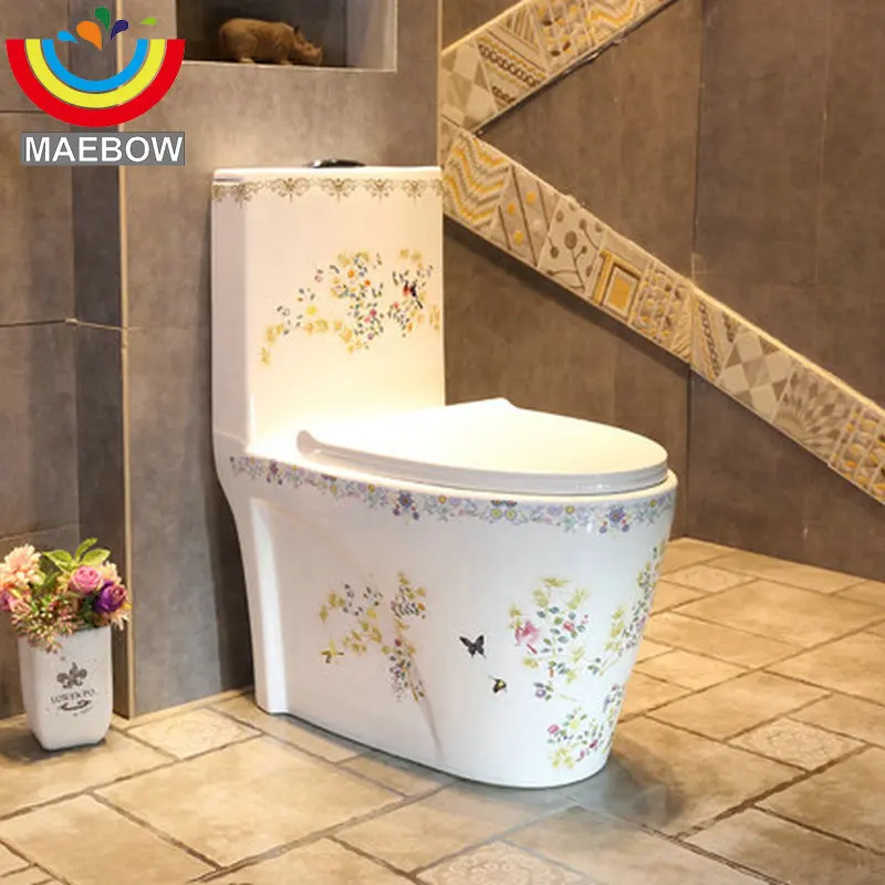 

Artistic Patterned White One Piece Closestool Siphon Jet Fluishing S-Trap Floor Mounted Luxious Villa Bathroom Seat Toilet