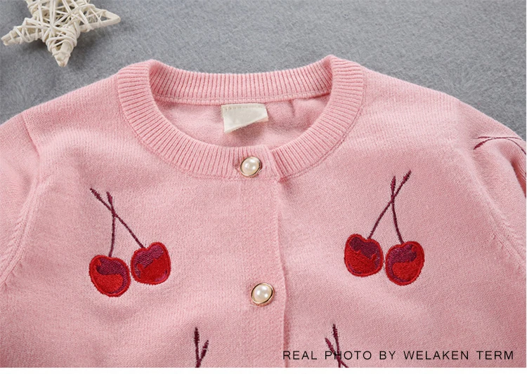 WeLaken/Новинка г.; свитера для маленьких девочек; пальто с милым принтом вишни; детский вязаный кардиган; пальто с длинными рукавами; Детский кардиган для малышей