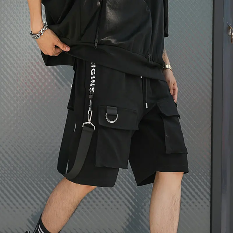 Hip Hop Summer Shorts Men 2020 Black Ribbons Streetwear Bermuda Man Shorts Multi-pocket Punk Casual Knee Length Short Pants Men Hip Hop Summer Shorts Men 2020 Black Ribbons Streetwear Bermuda Man Shorts Multi-pocket Punk Casual Knee Length Short Pants Men