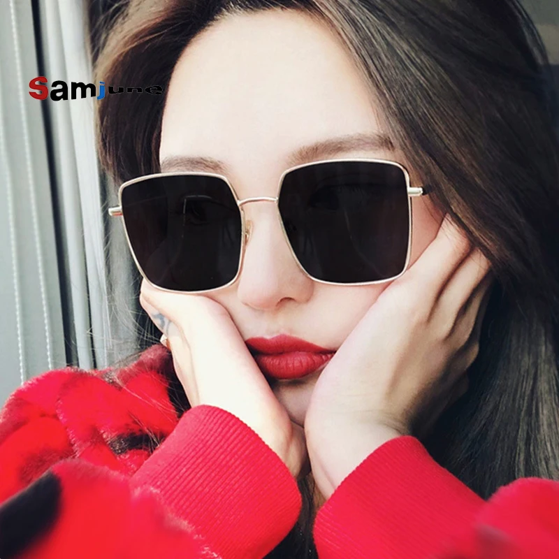 

Samjune New Oversized Sunglasses Women Metal Square Sunglass 2018 Brand Female Shades Mirror Big Size Frame Sun Glasses Gafas