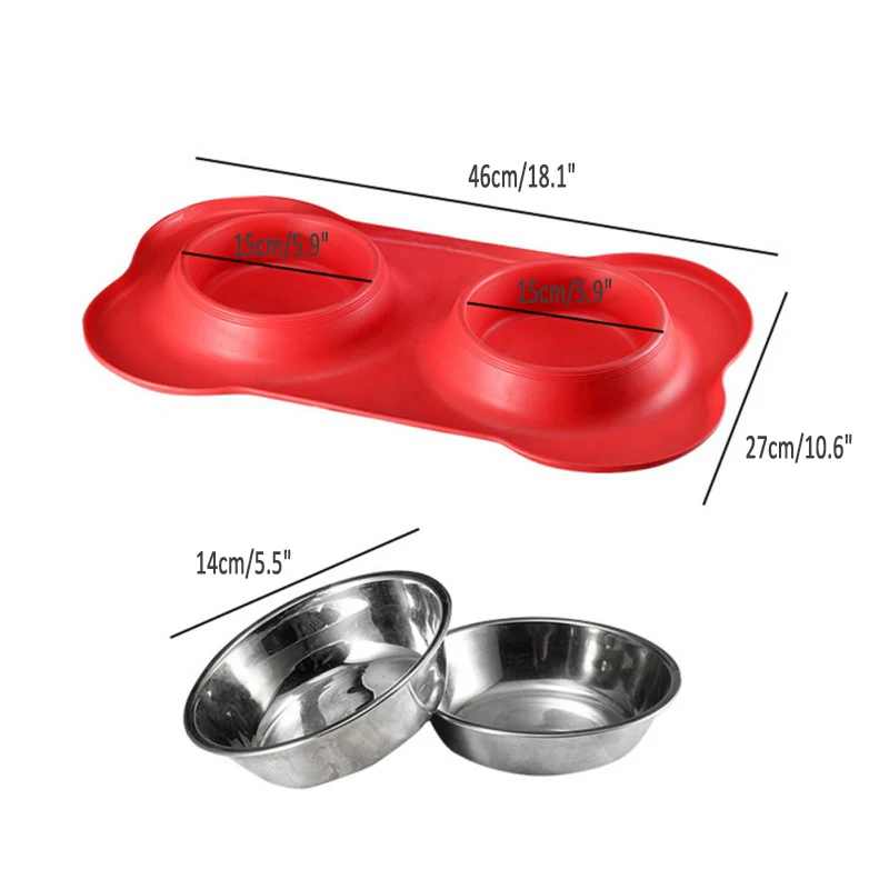 Миска для собак из нержавеющей стали без разлива Противоскользящий силиконовый коврик питатель для домашних животных щенок кошачий контейнер для еды собаки кошки двойные миски для воды tq