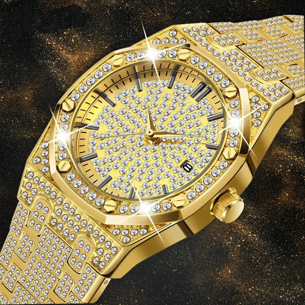 18k Gold Watch Men S Luxury Brand Diamond Watches Top Luxury Brand Ice Cream Man Ff Calendar Quartz Watch Gift Gift For Men Box Quartz Watches Aliexpress