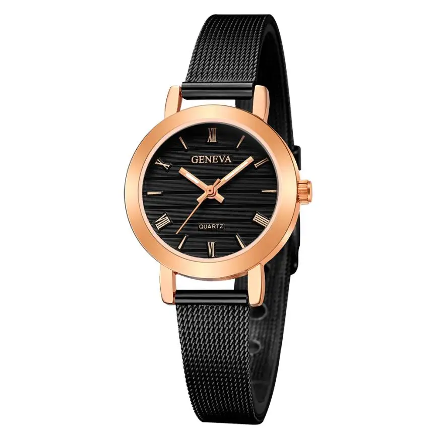 Роскошные модные часы, маленькие кварцевые аналоговые часы Geneva с сетчатым браслетом, женские часы из розового золота для девочек, montre femme reloj mujer A40