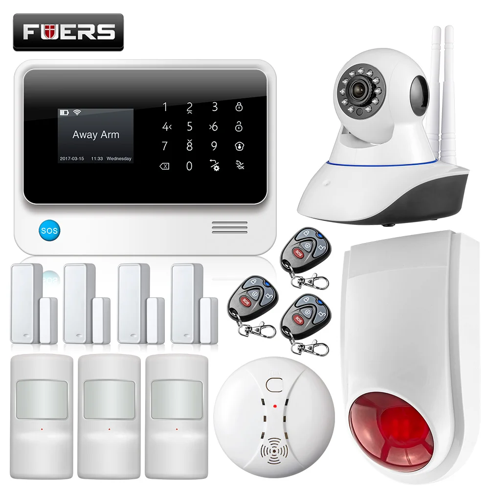 FUERS 3GG90B 433 МГц Беспроводная 2,4G WiFi GSM GPRS SMS домашняя охранная сигнализация Система IOS Android APP сигнализация комплект