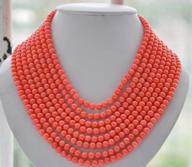 

FREE SHIPPING>>>@@ > N2444 8strands Real 6MM round pink coral bead necklace 16"-22"inch