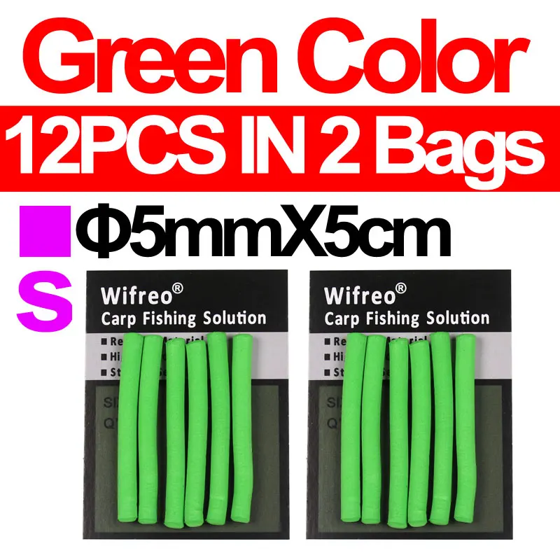 Всплывающая пена для ловли карпа, 12 шт./2 сумки, 8 мм, 5 мм, зигзаги, пенопластовые палочки для волос, плавающая приманка для ловли карпа, красный, зеленый, желтый - Цвет: 5mm Green 12pcs