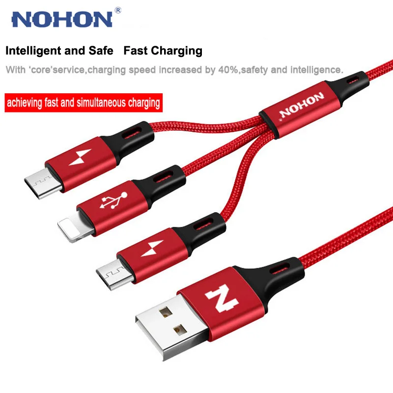 NOHON Micro type C USB кабель type-C 8pin 3 2 в 1 для iPhone 7 6 6S Plus iOS 10 9 8 Android Xiaomi LG кабель быстрое зарядное устройство кабели