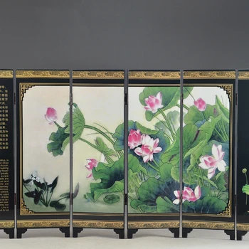 

Beautiful Chinese Lacquer Handwork Old Crane Lotus Painting Screen Decor steel-Glass 0022