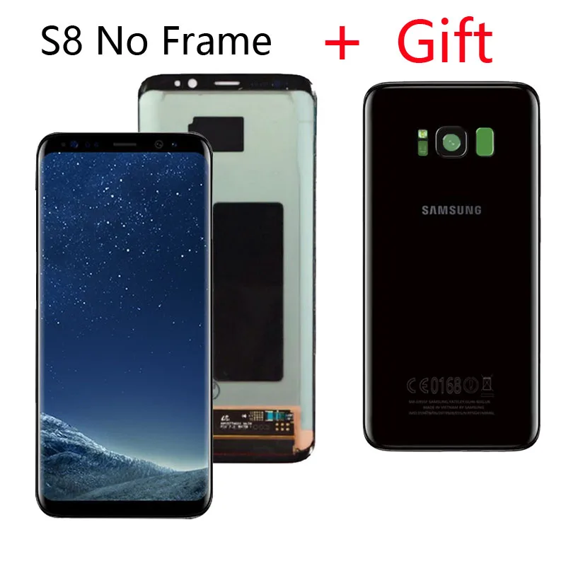 ЖК-дисплей для SAMSUNG Galaxy S8 ЖК-дисплей G950 G950F дисплей S8Plus ЖК-дисплей G955 G955F сенсорный экран с подарком S8 крышка батареи - Цвет: S8 Black No Frame