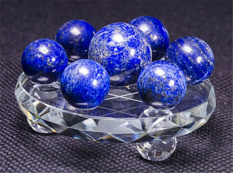 

drop shipping Natural lapis lazuili Crystal gemstone seven sphere set with base meditation reiki healing crystal array fengshui
