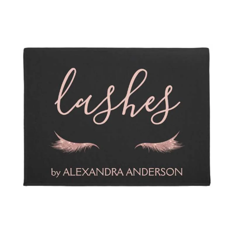 

Custom Name Rose Gold Glitter and Sparkle Eyelash Extension Doormat Home Decoration Entry Non-slip Door Mat Rubber Washable Floo