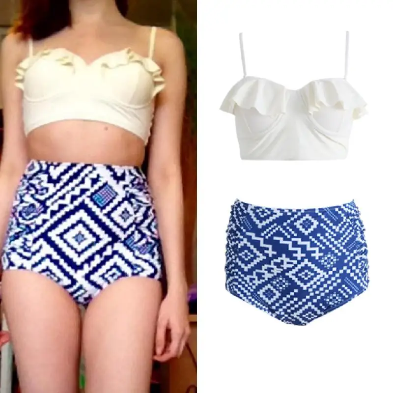 

KLV Plus Size Bikinis Women Swimsuit High Waist Bathing Suit Plus Size Swimwear Push Up Bikini Set Vintage Retro Beach Wear 4XL