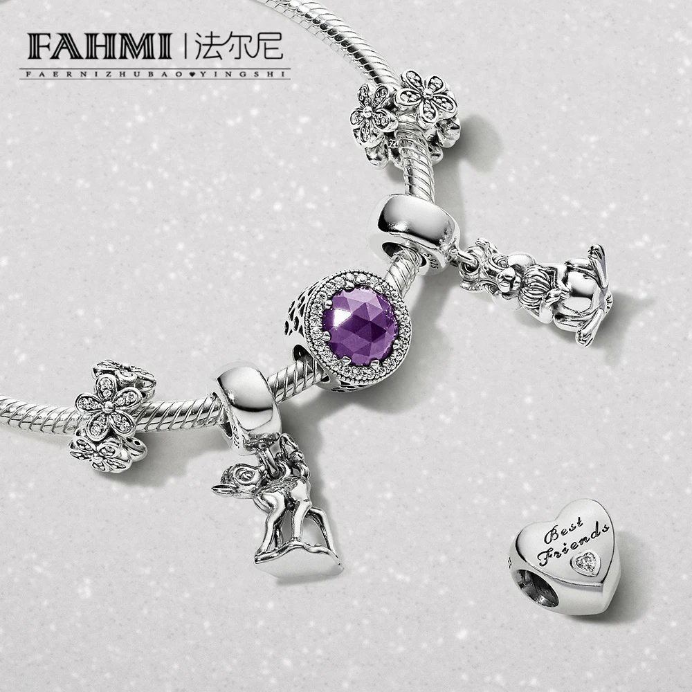 

FAHMI 100% 925 Sterling Silver Bracelet Gift Set Cute Deer Bunny Heart Charm Strings Bracelet Free Shipping Premium Products
