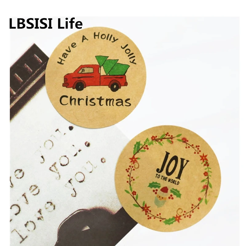 

LBSISI Life 108pcs Christmas Truck Santa Claus Kraft Paper Stickers Cake Decorating Labels Seal Scrapbook DIY Tools Gift Cookie