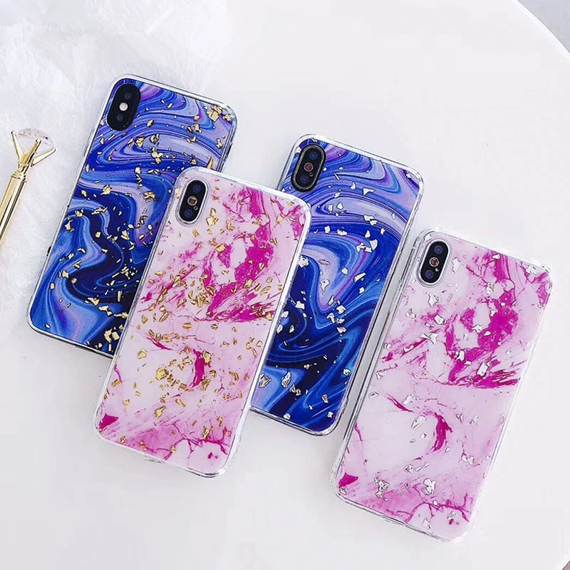 Bling Gold Фольга Телефон чехол для iphone 8 6 7 Чехол X Plus задняя крышка Роскошные мрамор
